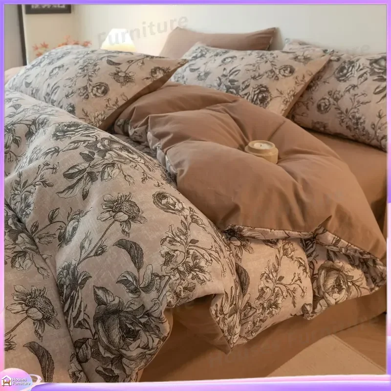 Class A 100% cotton polished European retro style four-piece bed hat premium retro style pure cotton bed sheet quilt cover