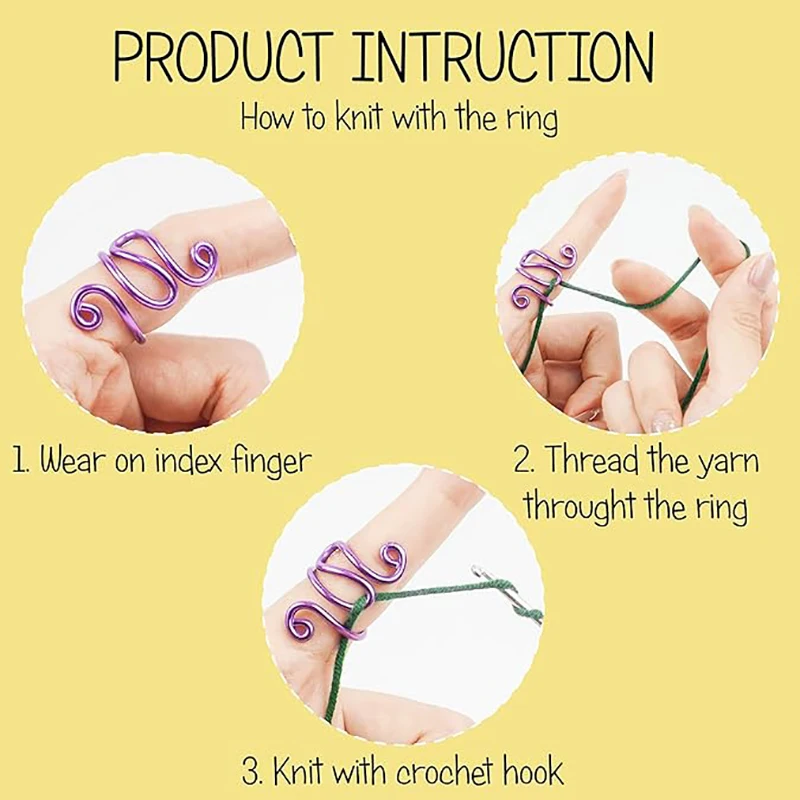 Cute Cat Ears Crochet Wire Ring Adjustable Tension Knitting Loop Sewing Yarn Accessories Thread Wrapped Rings Crochet Tools