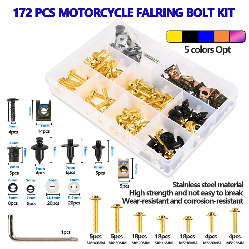 172PCS Motorcycle Fairing stainless steel Bolts Screws Kit Nut Clips For Kawasaki  Z800 Z900 Z900RS Z1000 Z1000R Z1000SX