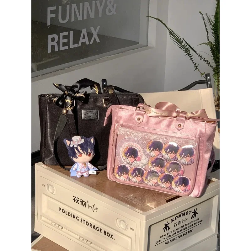 Japanese Lolita Sweet Girl Itabag Women Canvas Handbag Transparent Side High-capacity Simple Women Underarm Shoulder Bag Ita Bag