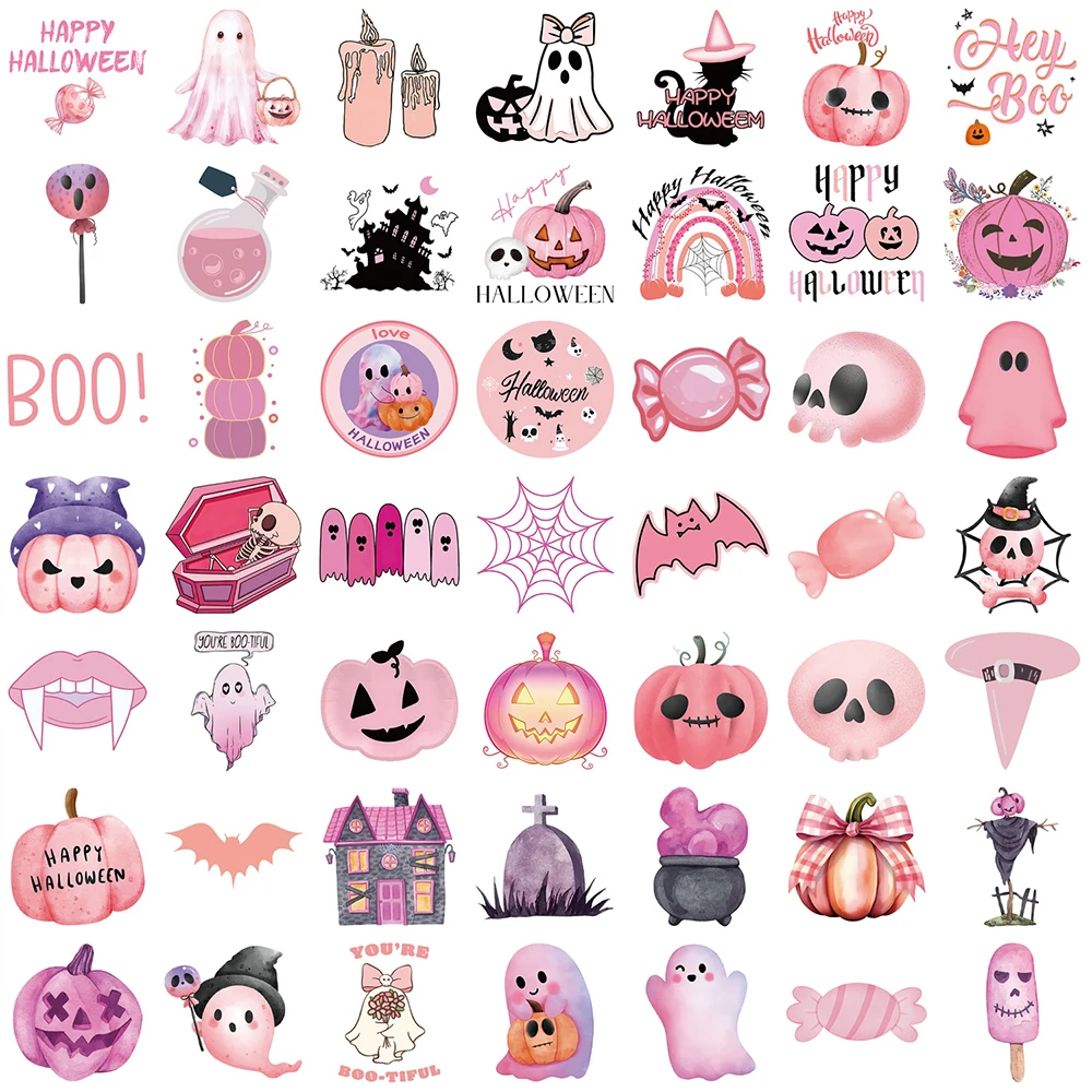 Desenhos animados Graffiti Halloween Adesivo, DIY, Capacete de Motocicleta, Scrapbook, Caixa do telefone, Notebook, Water Cup Decal, Brinquedo Infantil, Rosa, 10 Pcs, 30 Pcs, 50Pcs