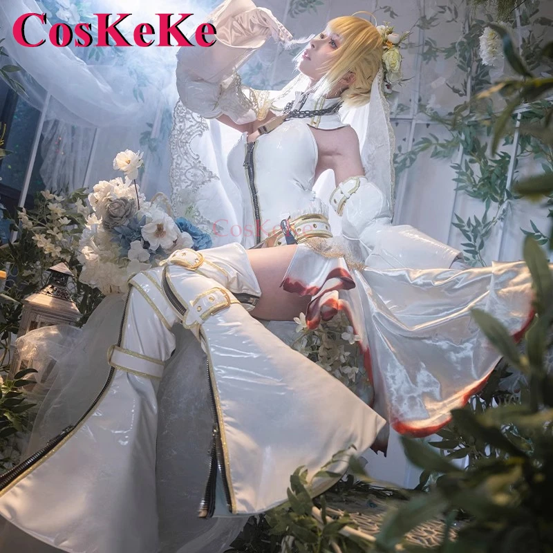 CosKeKe Nero Claudius Cosplay Game Fate/Grand Order FGO Costume Saber Bride Formal Dress Activity Party Role Play Clothing S-XL