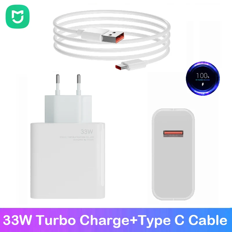 MIJIA POCO X4 X5 pro 5G charger for xiaomi 33W EU fast turbo charge Type C cable For Redmi Note 11s/11 Pro/ 11E Pro Mi 6/ 6 Plus