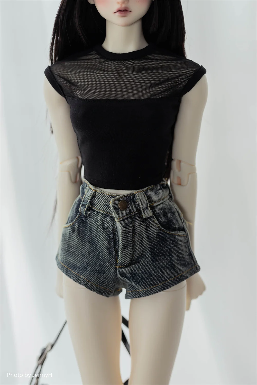 

Mesh-Panel Sleeveless Top Denim Shorts 1/3 SD16 Spot Inventory BJD Doll Toys Elegant Girls Elegant Black Gifts Doll Accessories