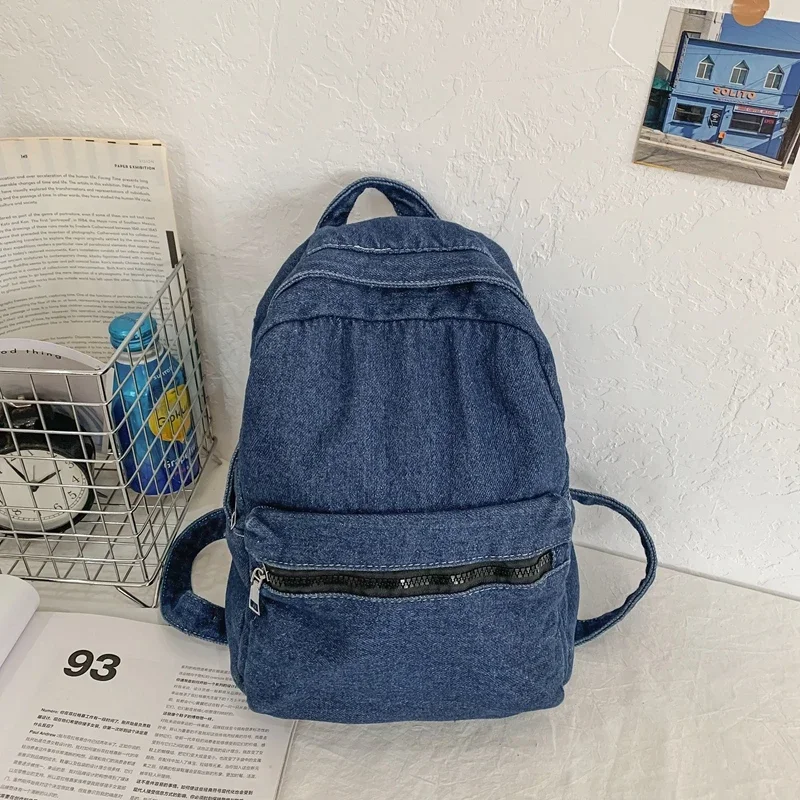 Sewing Thread Denim Zipper Backpacks for Women 2024 Basic Style Fashion Backpack Casual Hot Sale Simplicity Bolsas Femininas