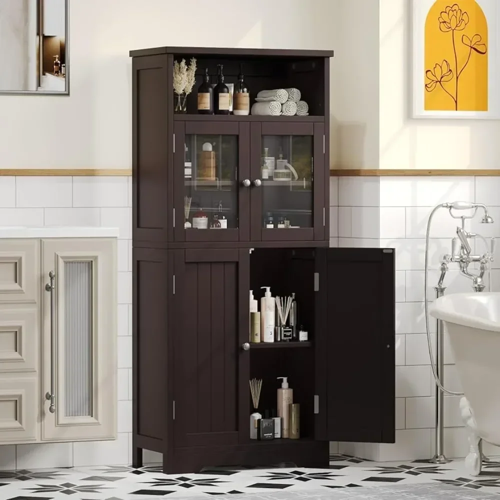 

50.4''H Bathroom Storage Cabinet Kitchen Pantry Cabinet With Doors for Living Room Brown CWG007Z Shower Rack Pia Dresser Crystal