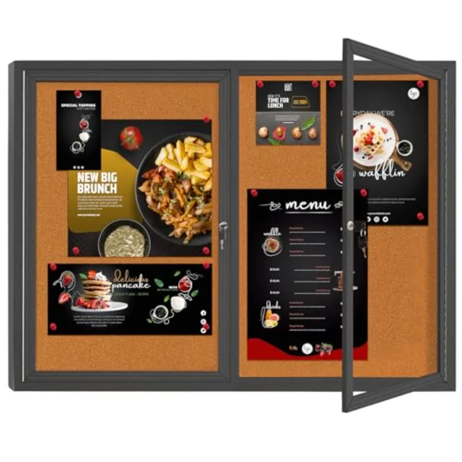 

Enclosed Bulletin Board LockableDouble-Door Weatherproof Outdoor Noticeboard with Locking Door Wall-Mounted Aluminum Framed Pre