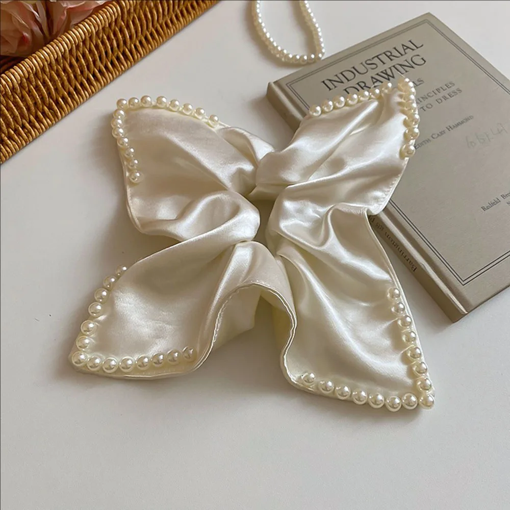 Ikat Rambut Persegi Mutiara Kain Elegan Prancis, Aksesoris Rambut Wanita Mewah dan Modis