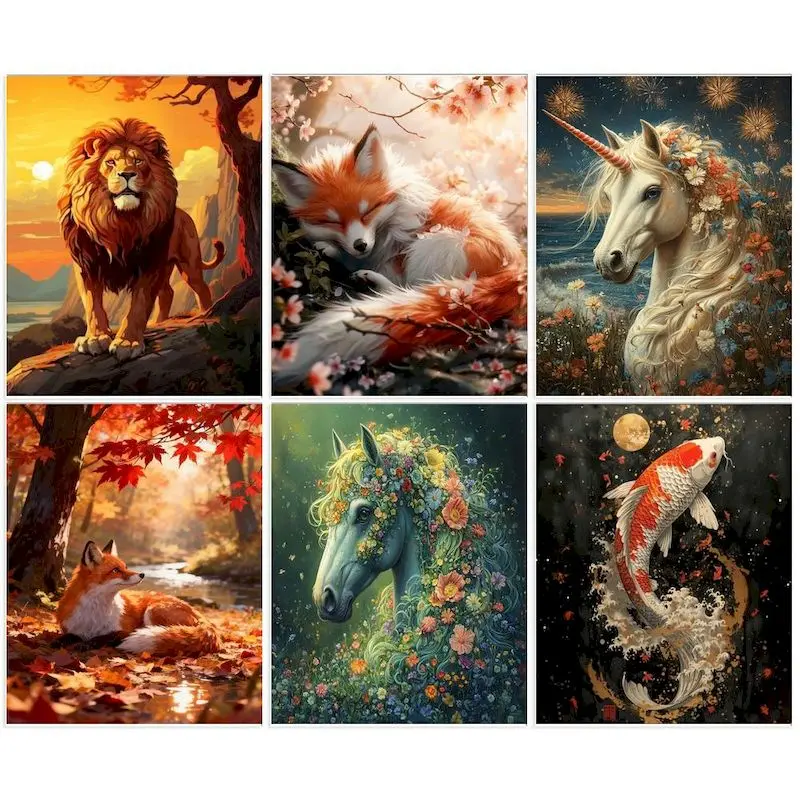 

GATYZTORY 40x50m Painting By Numbers For Adults Animals Fox Lion Picture On Canvas Drawing By Numbers Kits For Home Decors