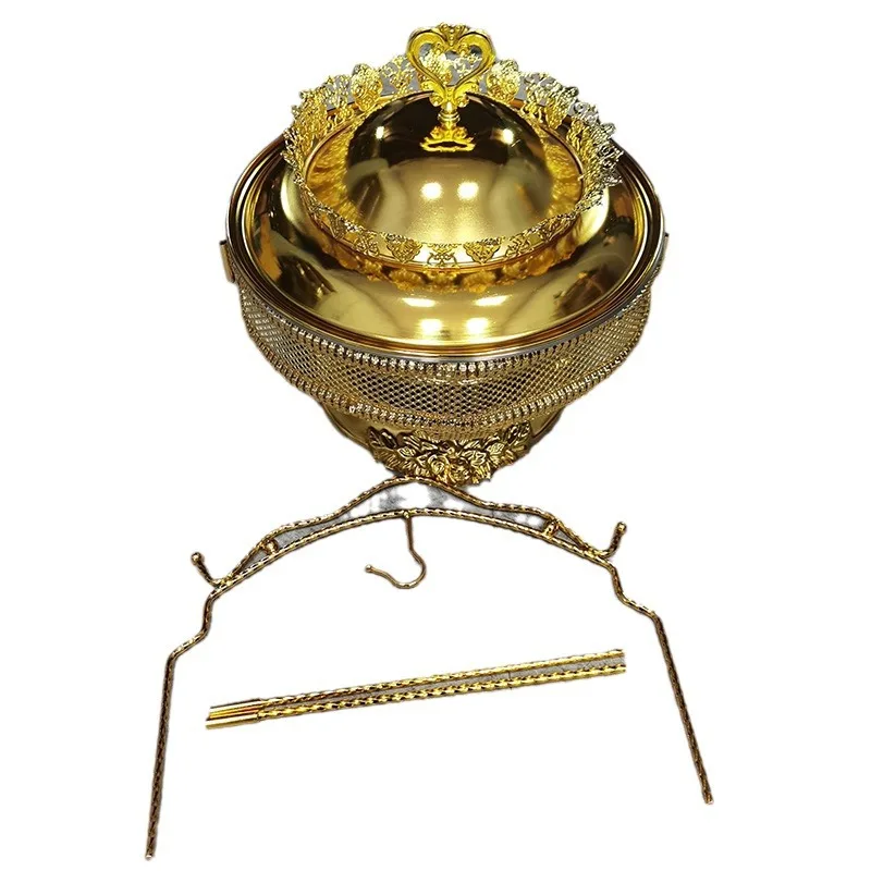 

Cross-border stainless steel lace buffet hanging stove commercial round hotel breakfast stove hanging gold hanging stove 6L8L