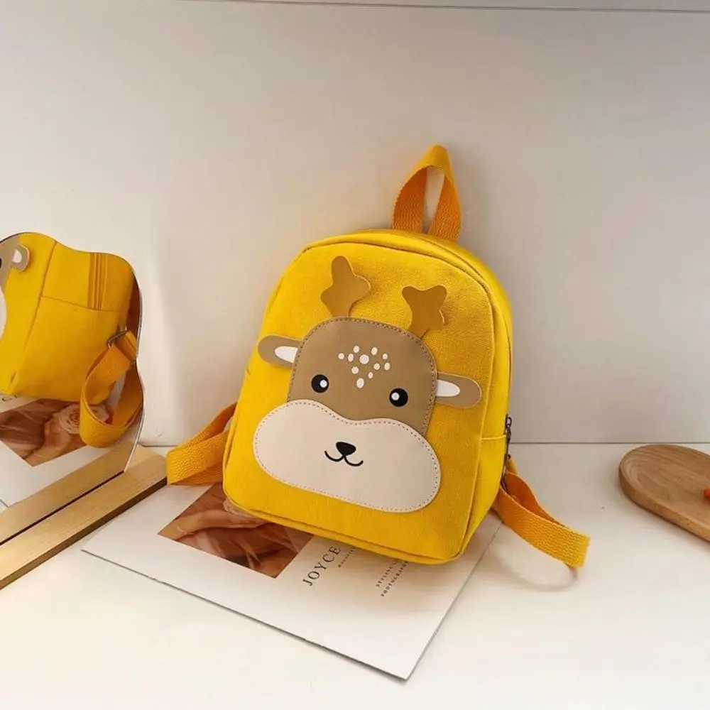 Breathable Canvas Kid Backpack Fashion Color Deer Print Kindergarten Bag Cute Shape Lightweight Canvas Schoolbag Gift