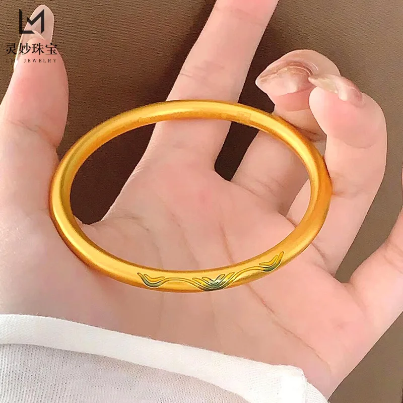 

Glistening Inkscape Grace! 24K AU999 Gold Mountain-River Bracelet - Layered Verdant Enamel, Curved Lines Mimicking Scroll Art