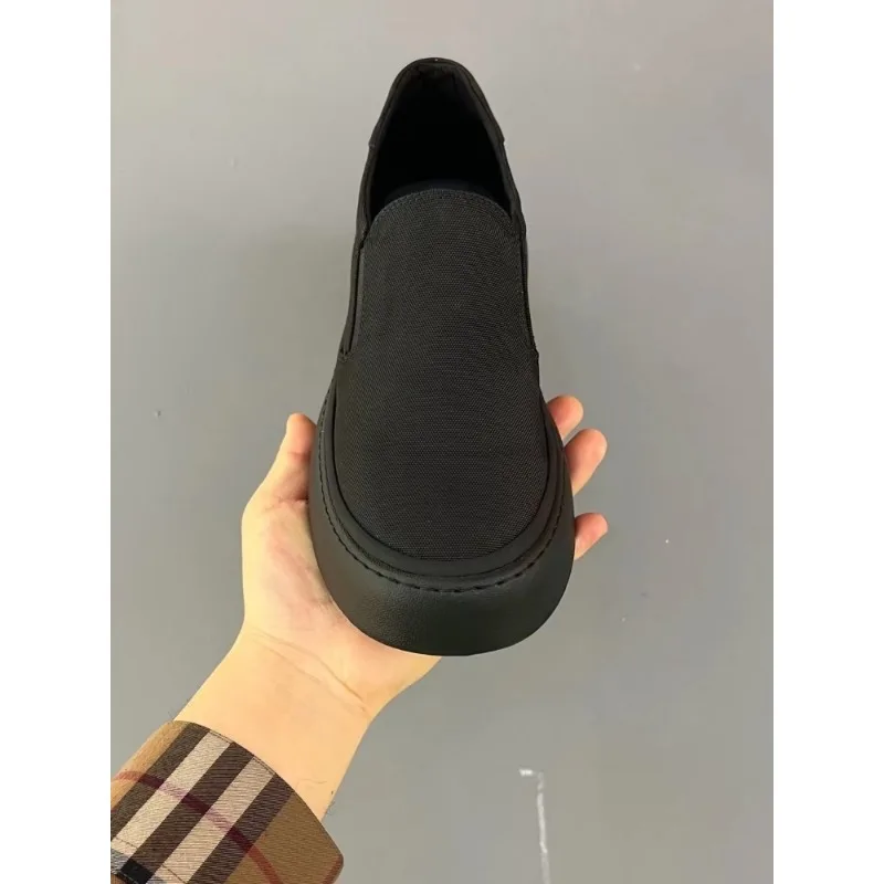 Platform Casual Shoes for Men Slip-on Cool Young Shoes Street Pure Black Footwear Breathable Flat Mens Casual Shoes Plus Size 45