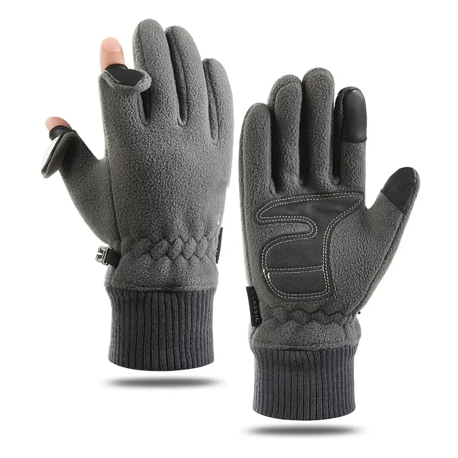 1 Pair of Mens Warm and Cold-proof Polar Fleece Sports Gloves with Flip Finger and Touch Screen Technology Black henna Henna