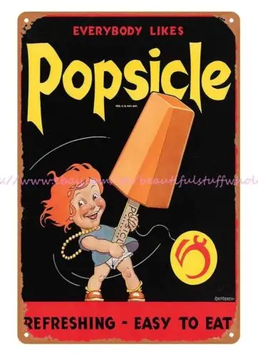 1930s EVERYBODY LIKES POPSICLE metal tin sign home kitchen art prints