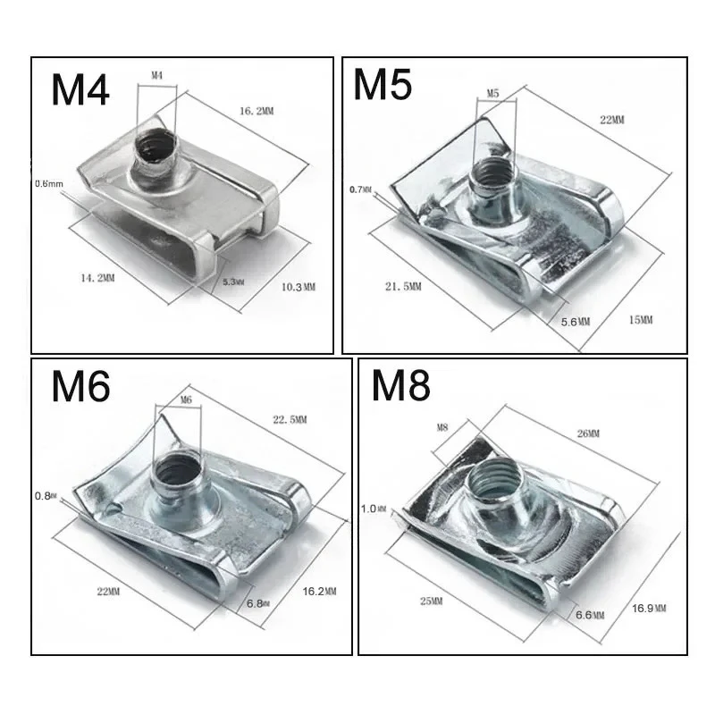 10Pcs Stainless Steel U Spring Reed Nuts M4/M5/M6/M8 For Car Motorcycle Scooter License Plate Fastener