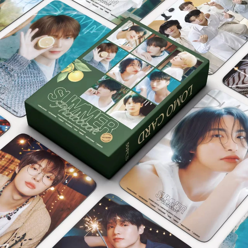 Kpop ATEEZ Summer Boxed Card 55pcs/Set High Quality HD Photo Double Sides Printing LOMO Card Yunho Jongho Mingi Fans Collection