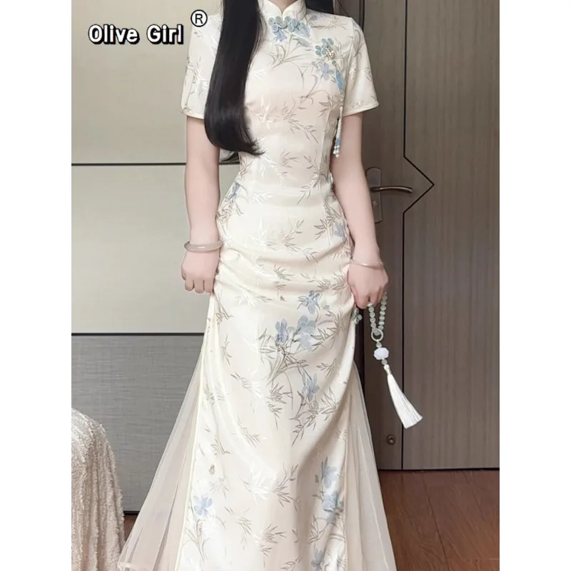 

Olivegirl жаккардовая ткань Qipao длинное платье китайские Cheongsams изысканное роскошное высококачественное элегантное темпераментное женское платье