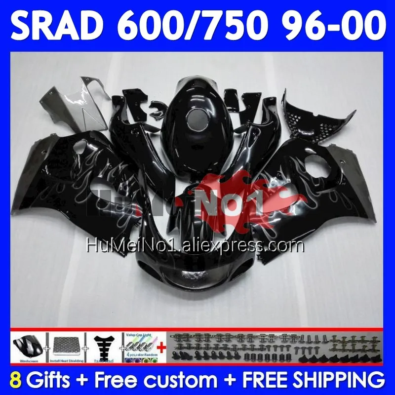 Body For SUZUKI SRAD GSXR 750 600 GSX-R600 101No.66 GSXR750 GSXR600 Grey flames 96 97 98 99 00 1996 1997 1998 1999 2000 Fairing