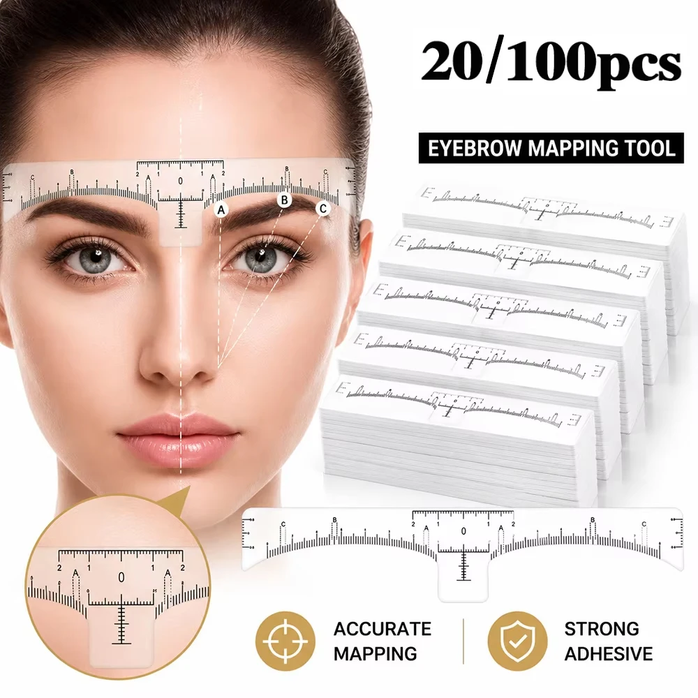 20/50/100Pcs Eyebrow Ruler Stickers Disposable Brow Stencils Eyebrow Mapping Guide Brow Design Tool PMU Microblading Accessories