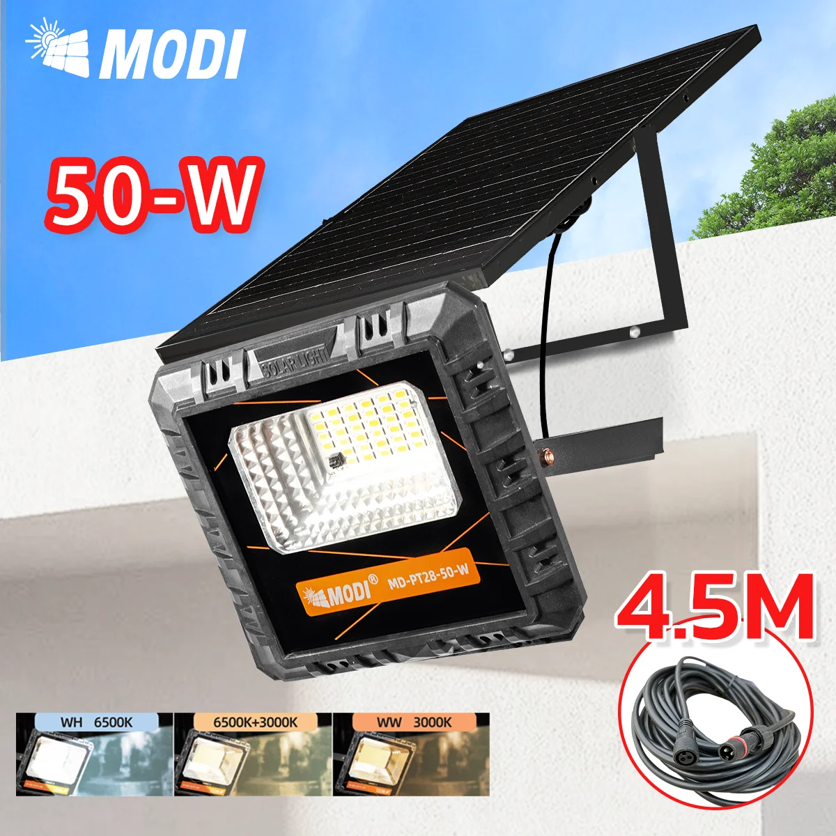 

MODI 3 Battery Solar Spotlight, IP65 Solar LED Billboard Light with Remote Control, High-Quality Warm/White Light