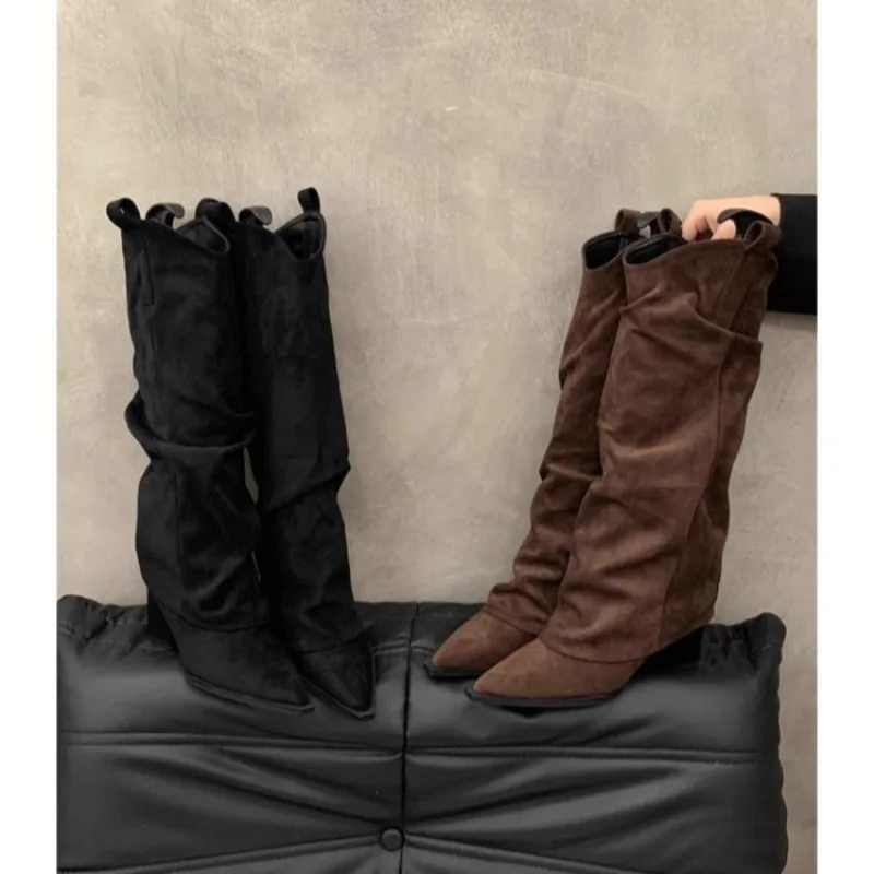 

2025 Thigh Boots New Versatile Pointed Trousers Western Cowboy Girls Pile Boots