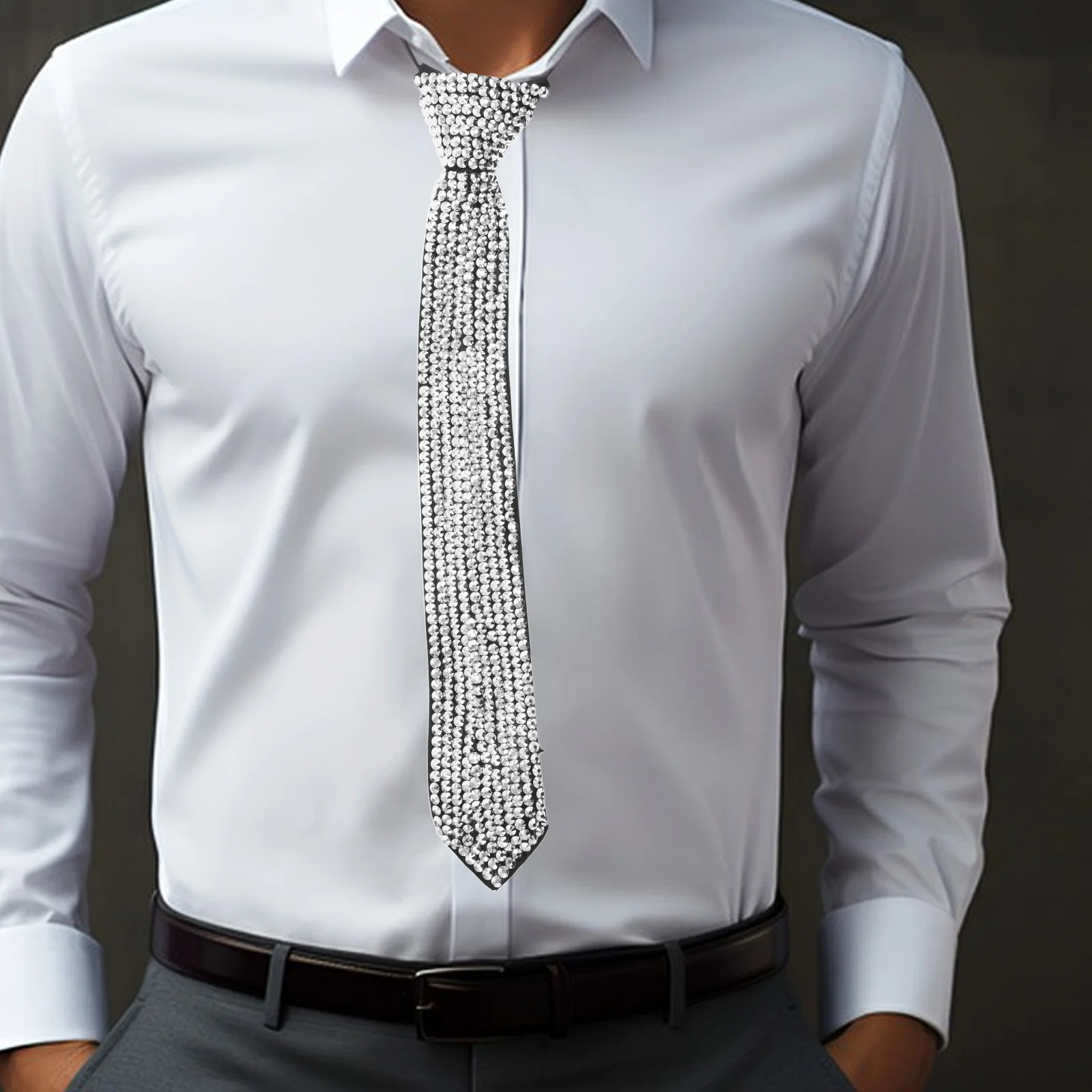 Gravata de strass geométrica textura de metal retro espumante gravata vintage cosplay formal casual acessórios de roupa