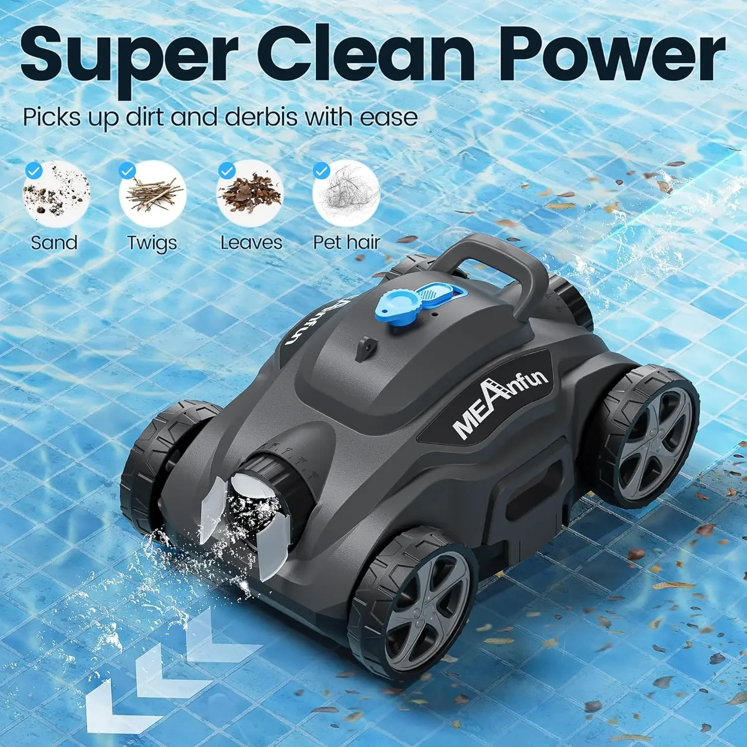 Aspirador robótico para piscina Inground, Max Last 110 Mins e Clean, 1076 Sq Ground e Inground Pool Robot, Ft para acima do solo