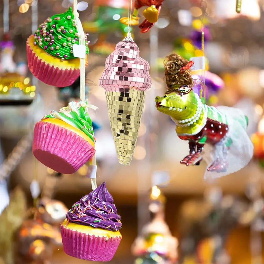 

2Pcs Hanging Disco Ice Cream Decorations Glass Summer Party Decor Intricate Detail Sweet Fun Centerpiece Indoor Outdoor Ceiling