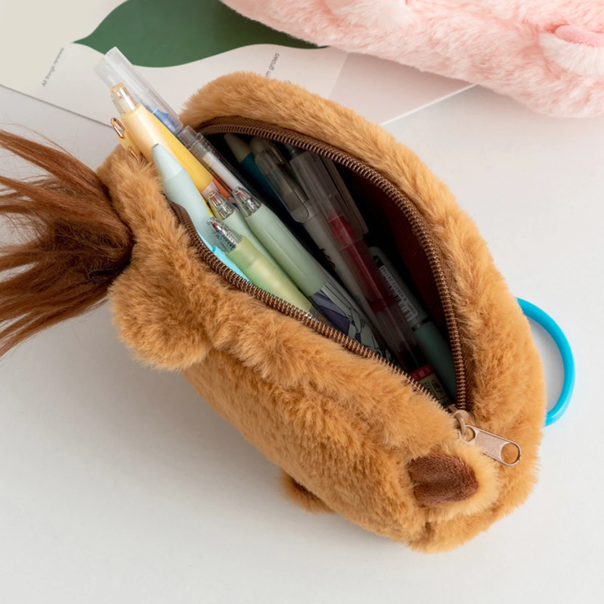1 Large-capacity soft pencil case, animal-shaped student stationery storage bag, student essential school supplies desktop stora image 4