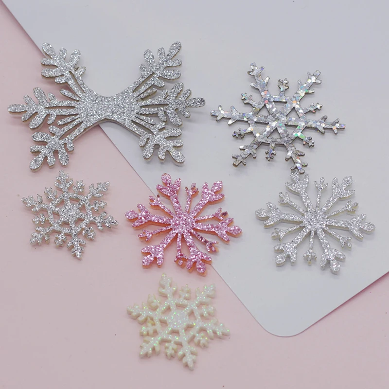 40Pcs/LOT Multi Style Shiny Glitter Snowflake Shape Padded Appliques For DIY Headwear Hair Clips Decor Clothes Hat Shoes Patches