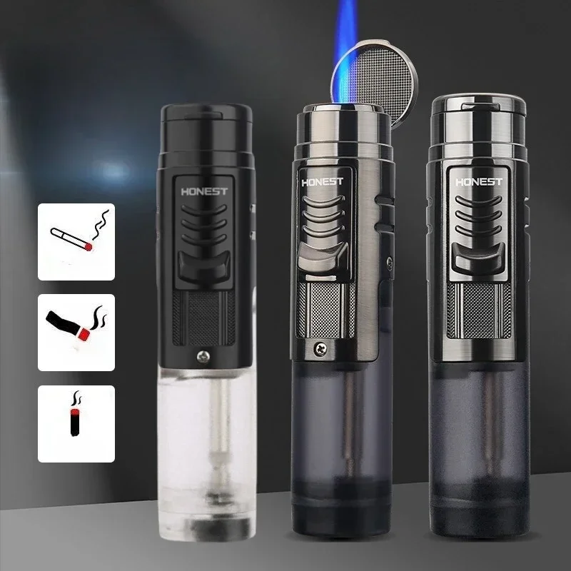 

HONEST Transparent Gas Lighters Jet Butane Flint Multi-uses Two Torch Lighter Windproof Cigarette Cigar Lighter Gadgets for Men