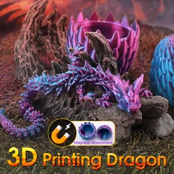 Luminous 3D Printed Articulated Dragon Crystal Sculpture Dragon Egg Gem Dragon Fidget Toy For Autism Christmas Gift Office Decor