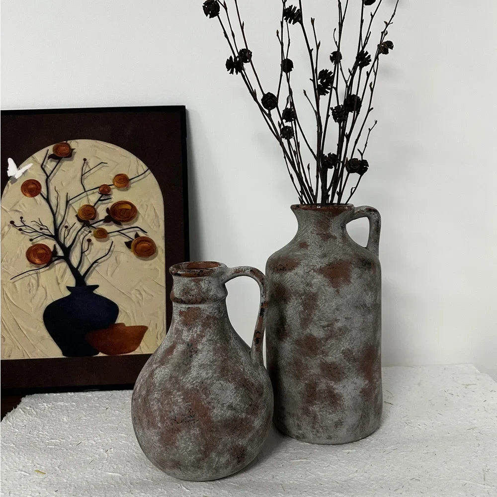   Rustic Ceramic Vase Vintage Home Decor Flower Pot Dry Flowers Living Room Table Centerpiece Farmhouse Style Pottery Jugs