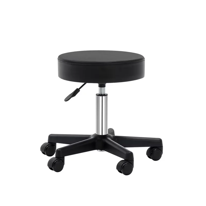Bar Stool Beauty Salon Equipment Height Adjustable Upholstered Rolling Wheels Round Stool with Backrest