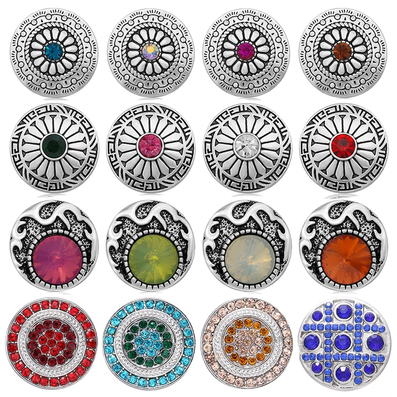 Colorful Rhinestone Beauty Flowers Circles patterns Round Metal 18mm snap buttons for DIY 18mm snap jewelry Accessories Gift