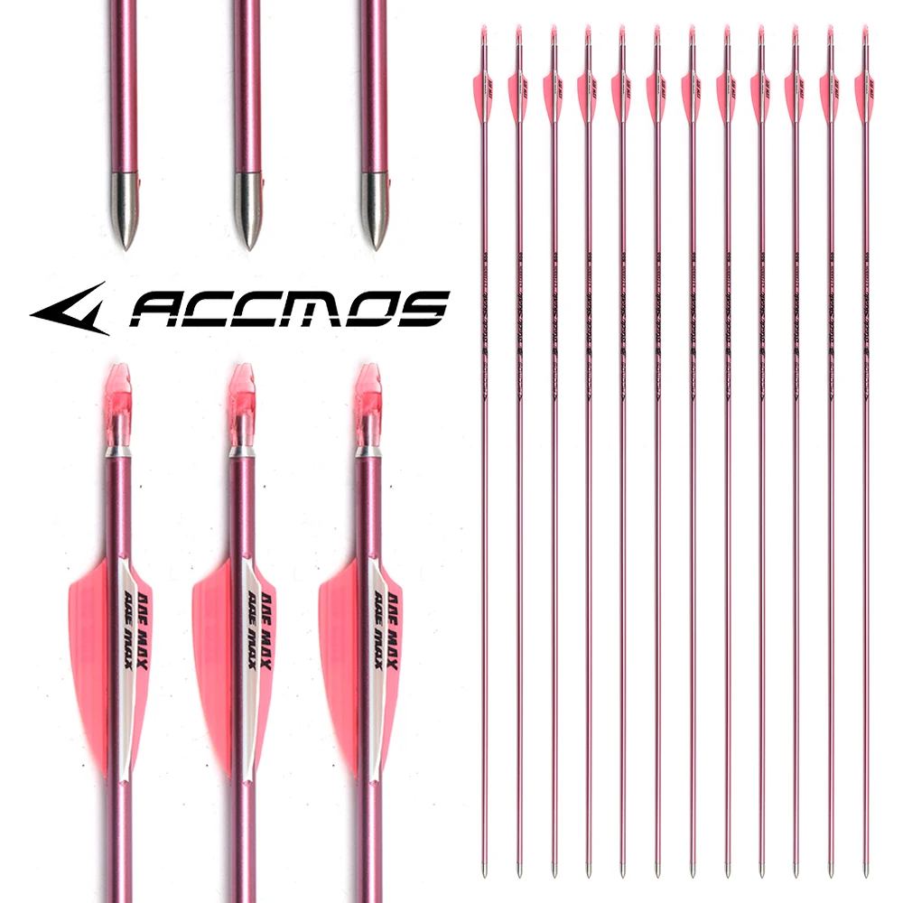 6/12pcs ID4.2mm Pure Carbon Arrows Spine 500, 600, 700, 800, 900, 1000 Pink Arrows for Compound/Ricurve Bow Shooting