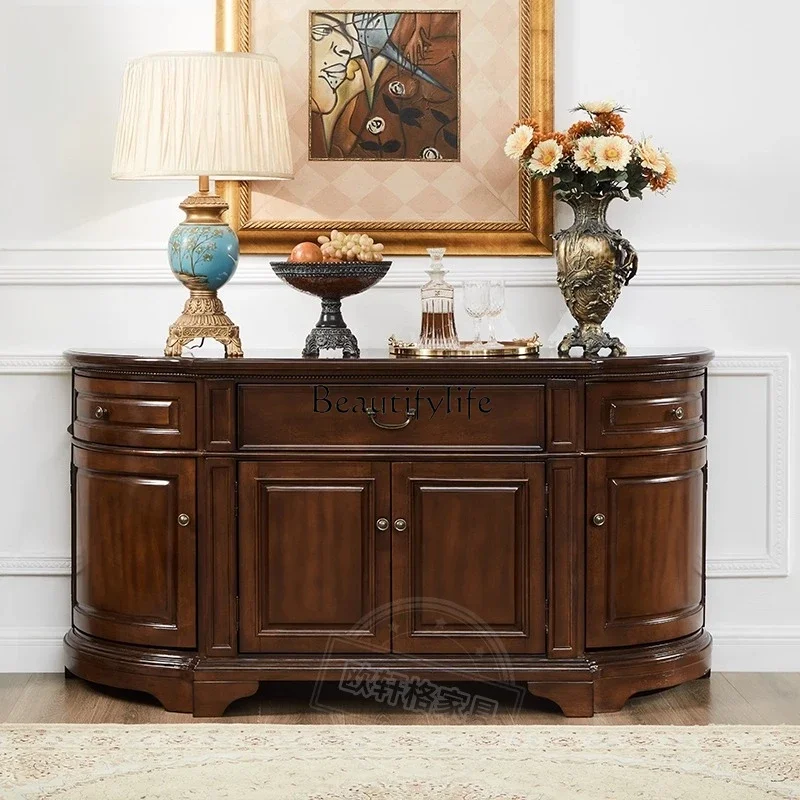 

XX39American all solid wood dining side cabinet semi-round retro old entrance table storage decorative cabinet