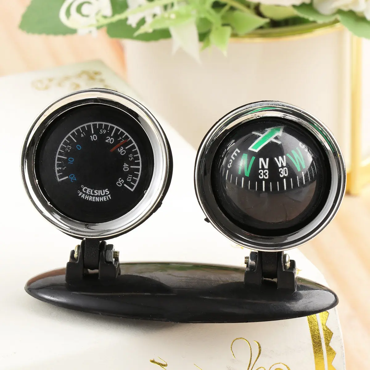 2 in 1 Car Compass and Thermometer Guide Ball Dashboard Ornament Direction Indicator Reliable Auto Accessory for Vehicle Use