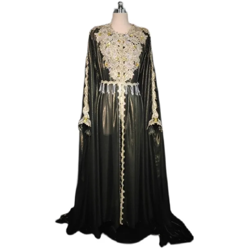 Abito da spettacolo con abito Haligi personalizzato, industria pesante, pieno di diamanti, in chiffon stampato a caldo, costume di danza del ventre esotico