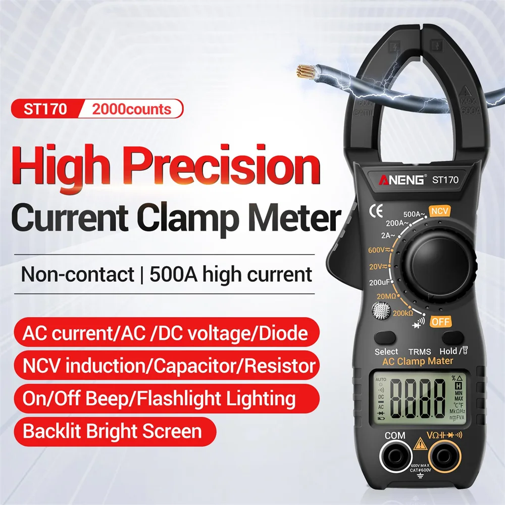 ANENG ST170 Clamp Meter Multimeter Digital Tester 1999 Counts AC/DC Voltage Voltmeter Hz Capacitance NCV Ohm Diode Tester Tools