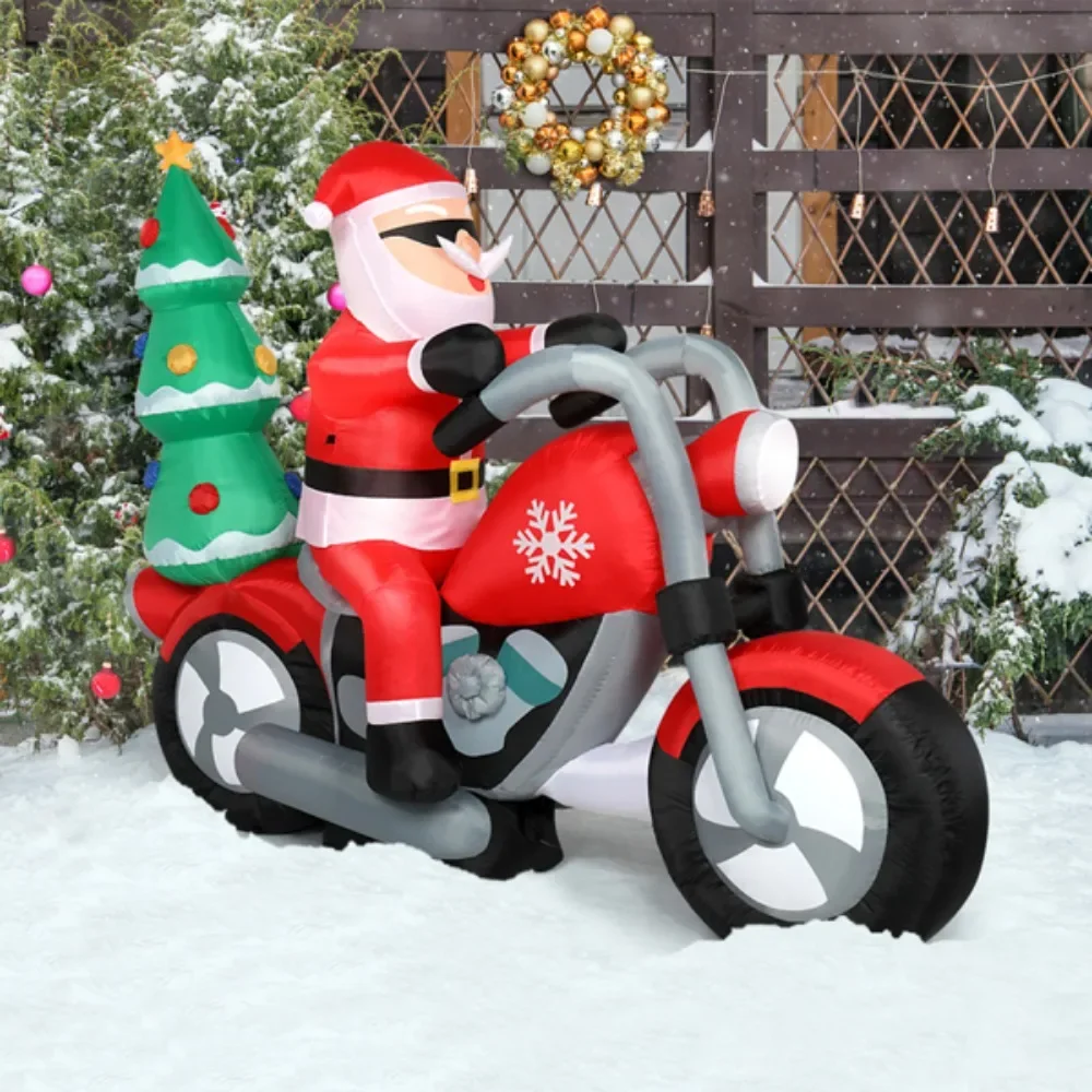 6ft 18W 7 LED Lights Santa Claus Rides Motorcycle Garden Santa Claus Decoration