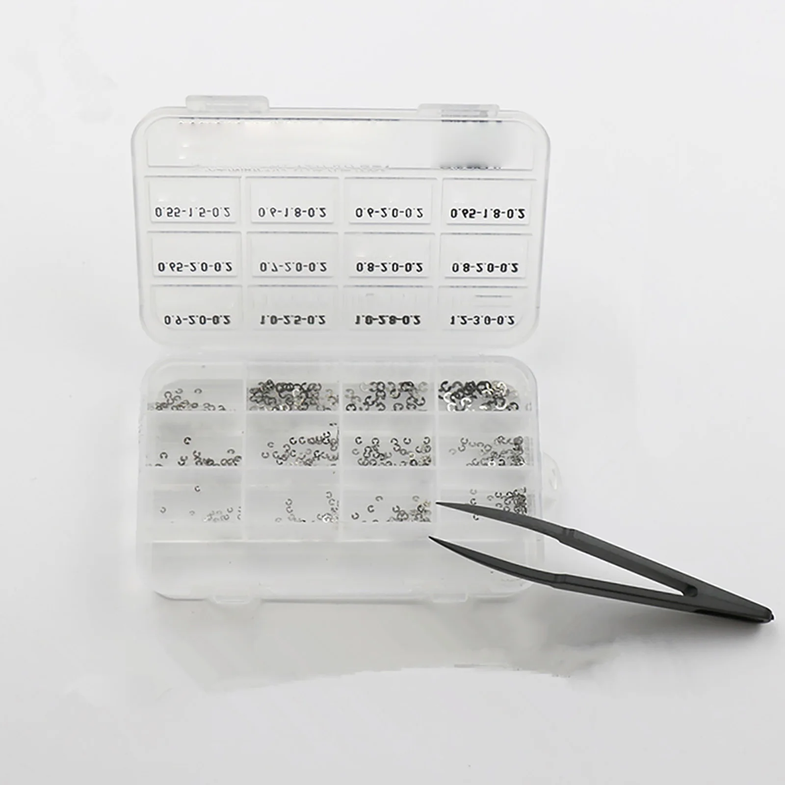 1Set 360pcs Metal E-Clip Circlip Kit with Tweezer, 12 Size External Retaining Rings for Watchmaker Movement Repair