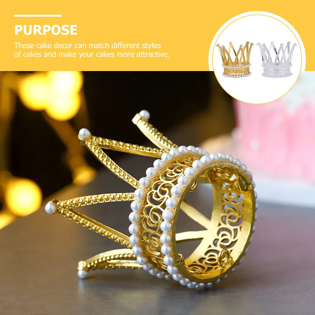 

2Pcs Crown Cake Decor Pearl Tiara Decoration Party Birthday Wedding Shower Ornaments Crown Cake Decor Tiara for