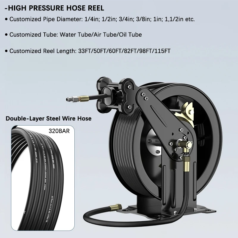 Electric Manual Hose Reel 1/2 1/4 3/4 1inch High Pressure Cleaner Retractable Auto Car Fuel Grease Washer Air Stainless Steel