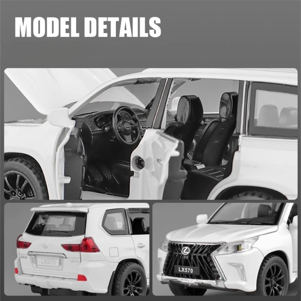 1:32 Lexus LX570  Car Model Toy Alloy Diecast Doors Opened Sound Light Pull Back SUV Off-road Vehicles Christmas Gifts for Kids