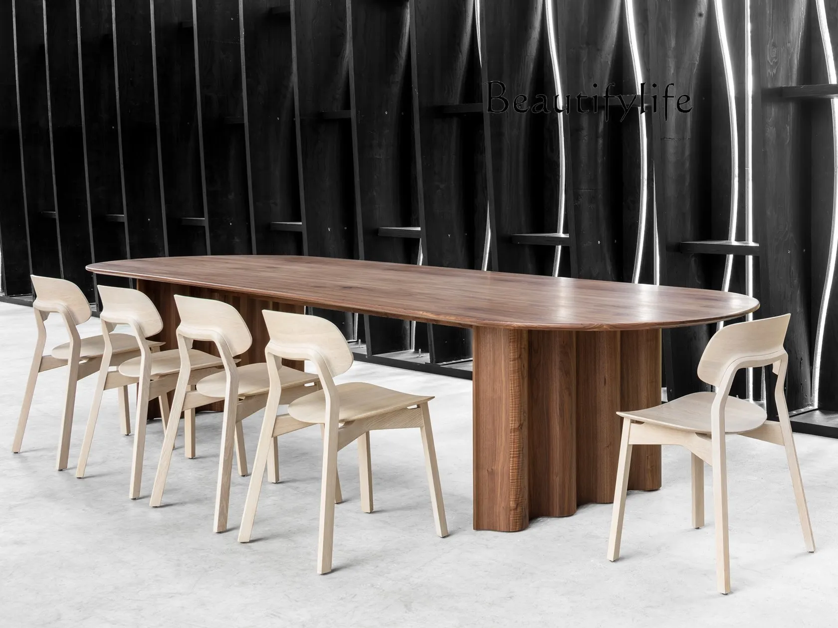 Black walnut villa large apartment high-end large dining table Chinese retro simple style