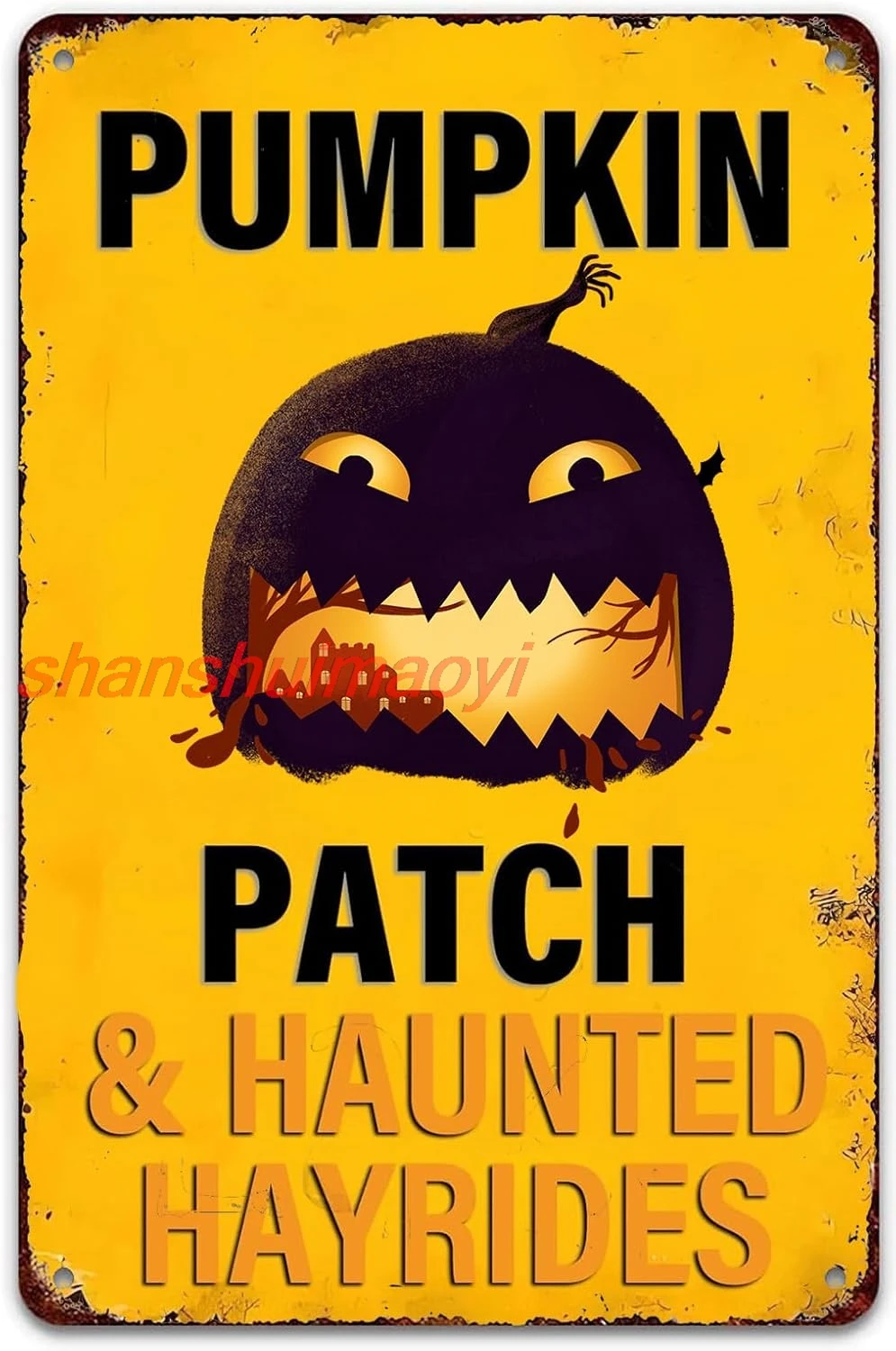 Halloween Metal Tin Signs Pumpkin Patch & Haunted Hayrides Horror Decor Tin Painting For Home Bar Room Diner Garage Kitchen,