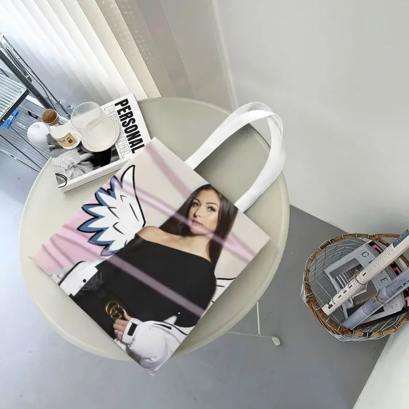 Custom Beautiful Eva Queen Shopping Canvas Bags Women Portable Grocery French Singer Shopper Tote Bags image 6