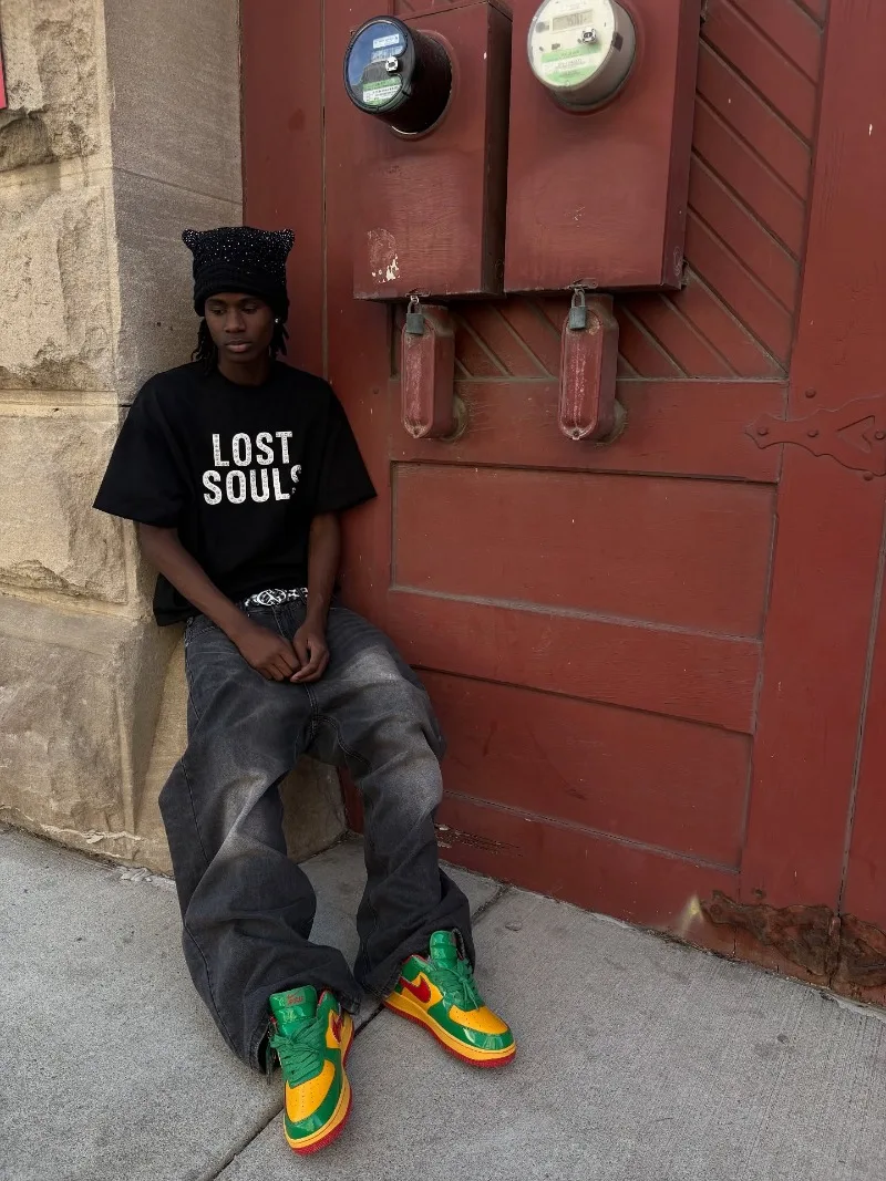 جديد ريترو رسالة عادية فضفاض القطن الأسود قصيرة الأكمام الرجال الشارع الأمريكي الهيب هوب Harajuku Y2K موضة تي شيرت المرأة